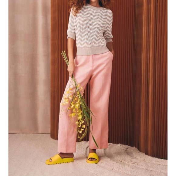 NEW WHITE + WARREN chevron stripe mesh top in neutral combo - Picture 1 of 2